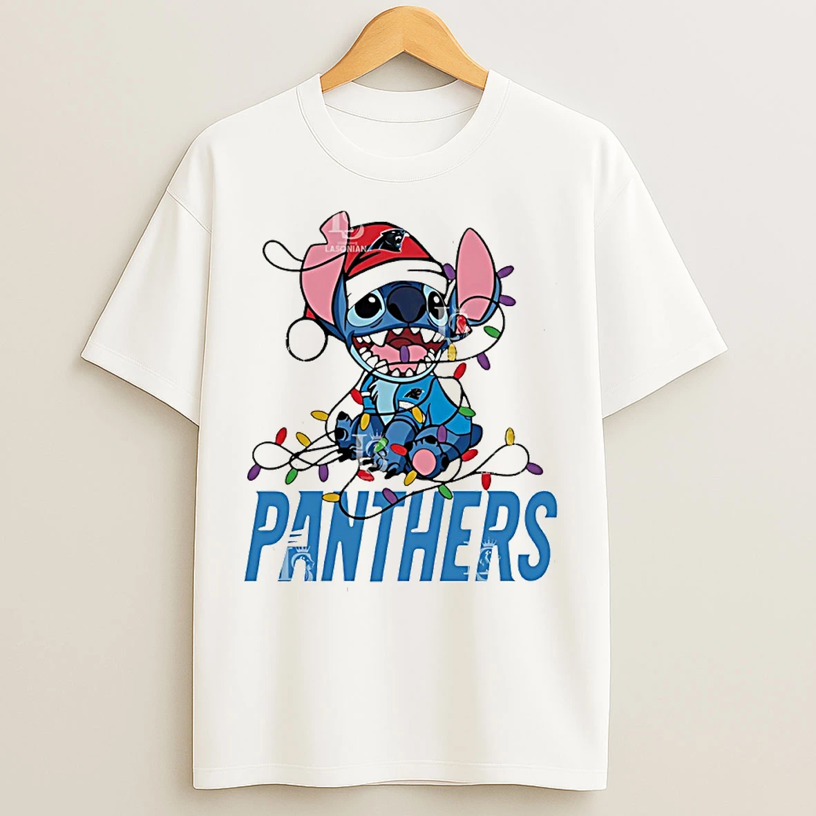 Classic Carolina Panthers With Stitch Christmas Lights T Shirts