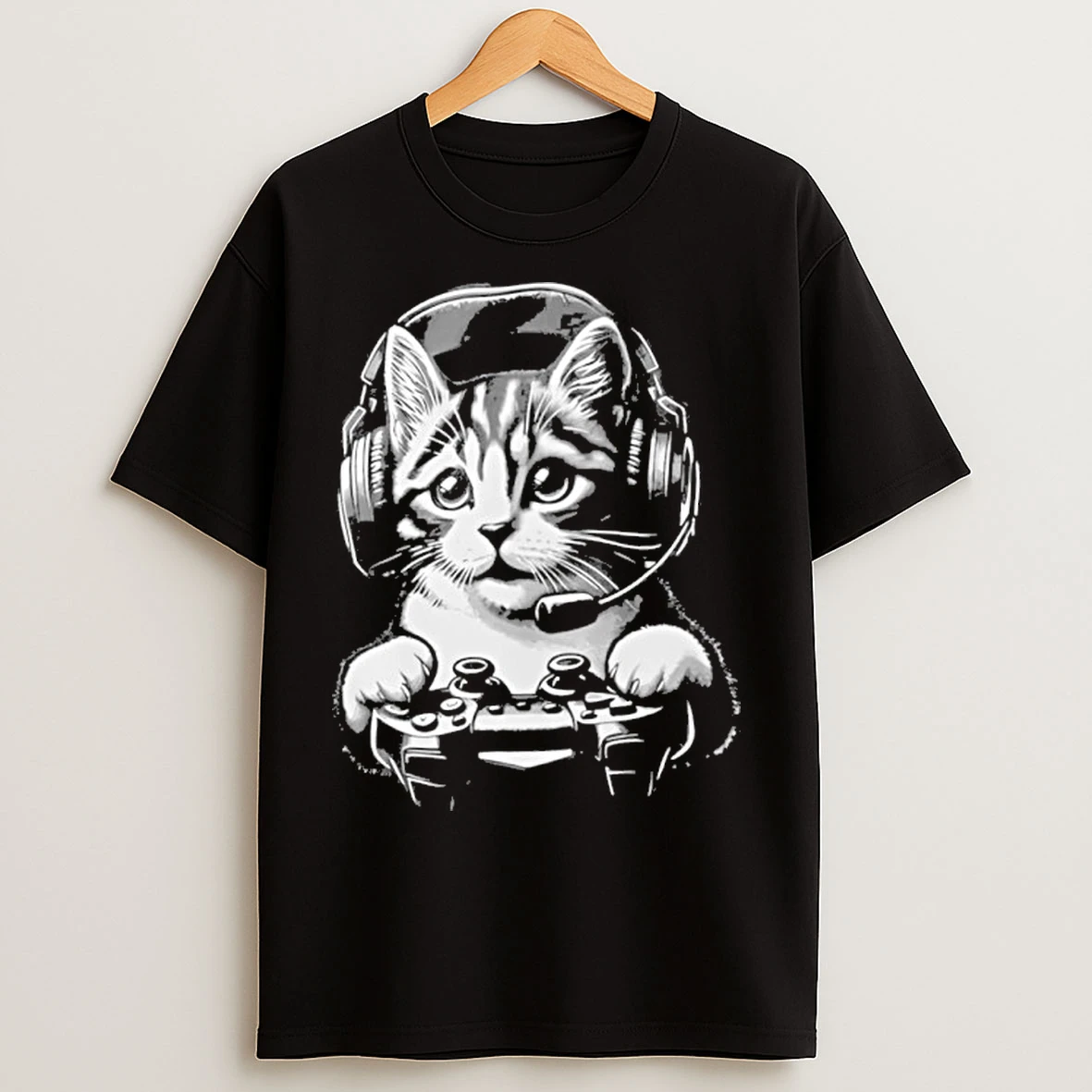 Classic Cat Play Video Games T Shirts