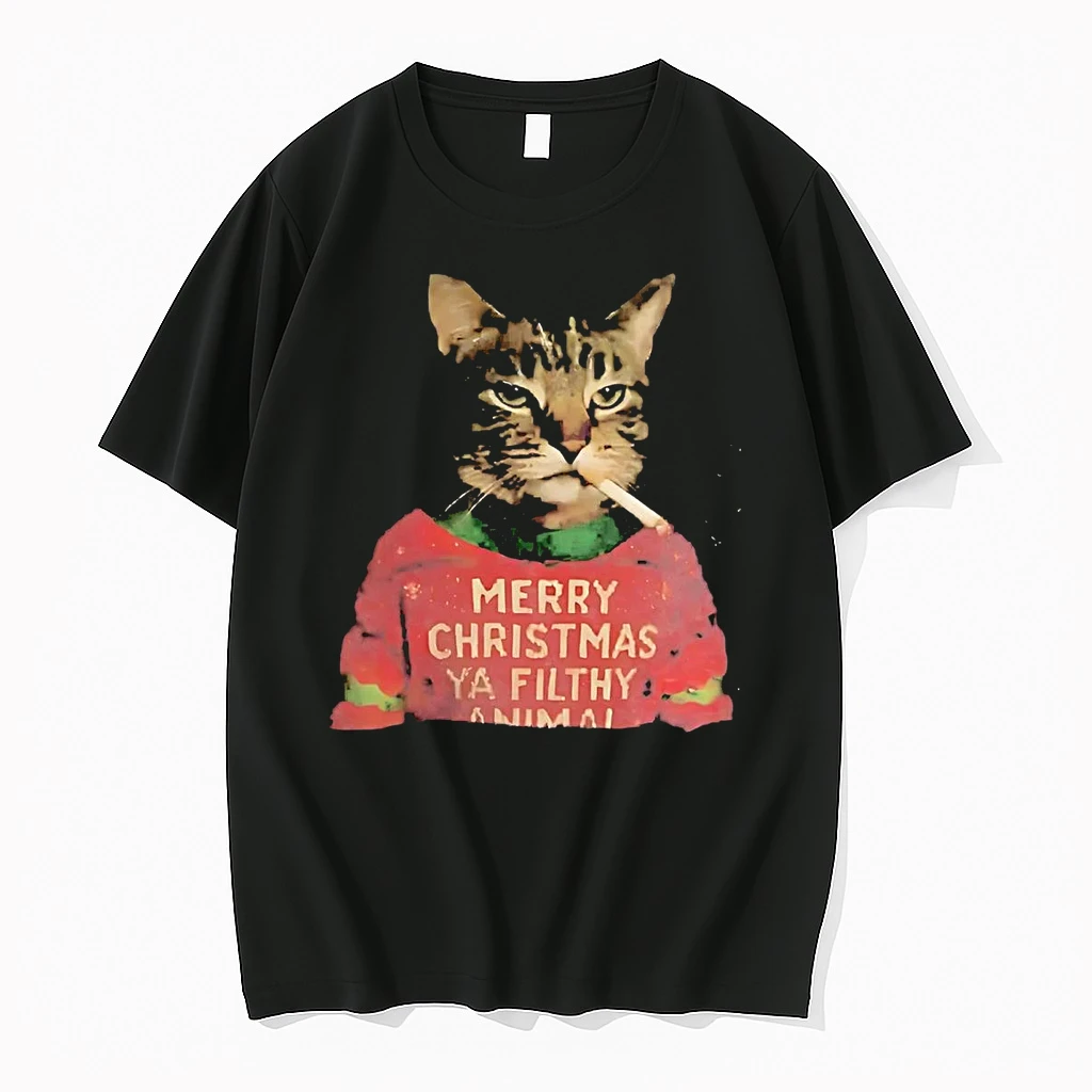 Classic Cat Smoking Merry Christmas Ya Filthy Animal T Shirts
