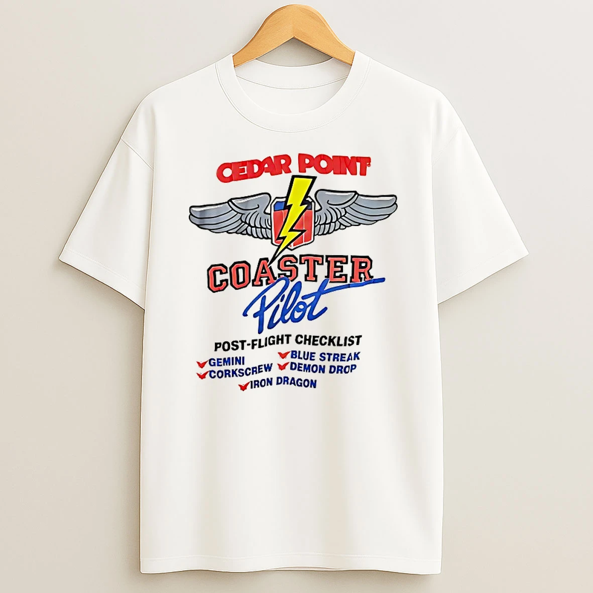 Classic Cedar Point Coaster Pilot Post Flight Checklist T Shirts
