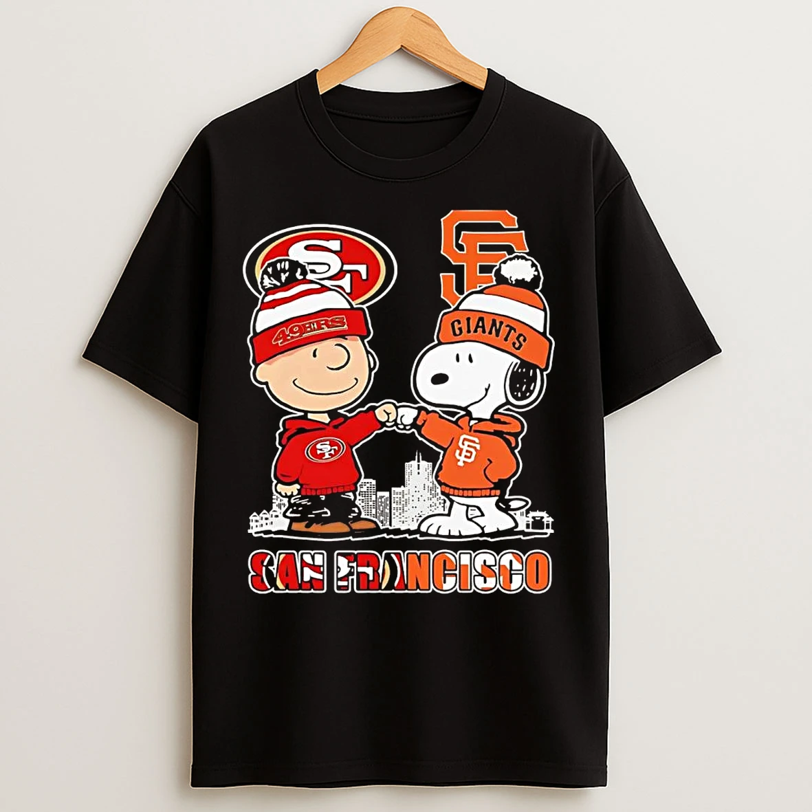 Classic Charlie Brown And Snoopy Fist Pump Sf 49ers And Giants T Shirts