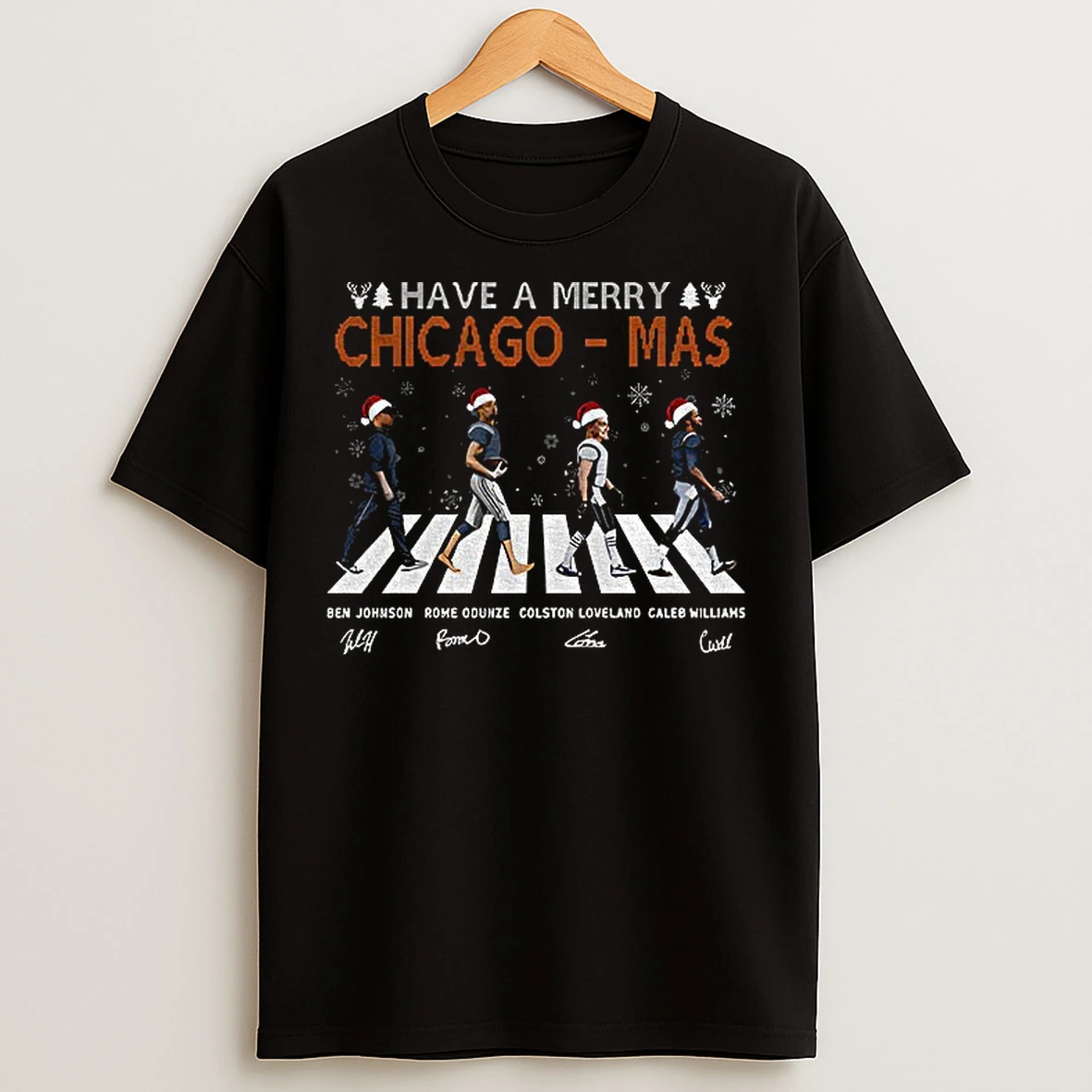 Classic Chicago Bears Johnson Odunze Loveland Williams Santa Abbey Road Have A Merry Chicago Mas Christmas T Shirts