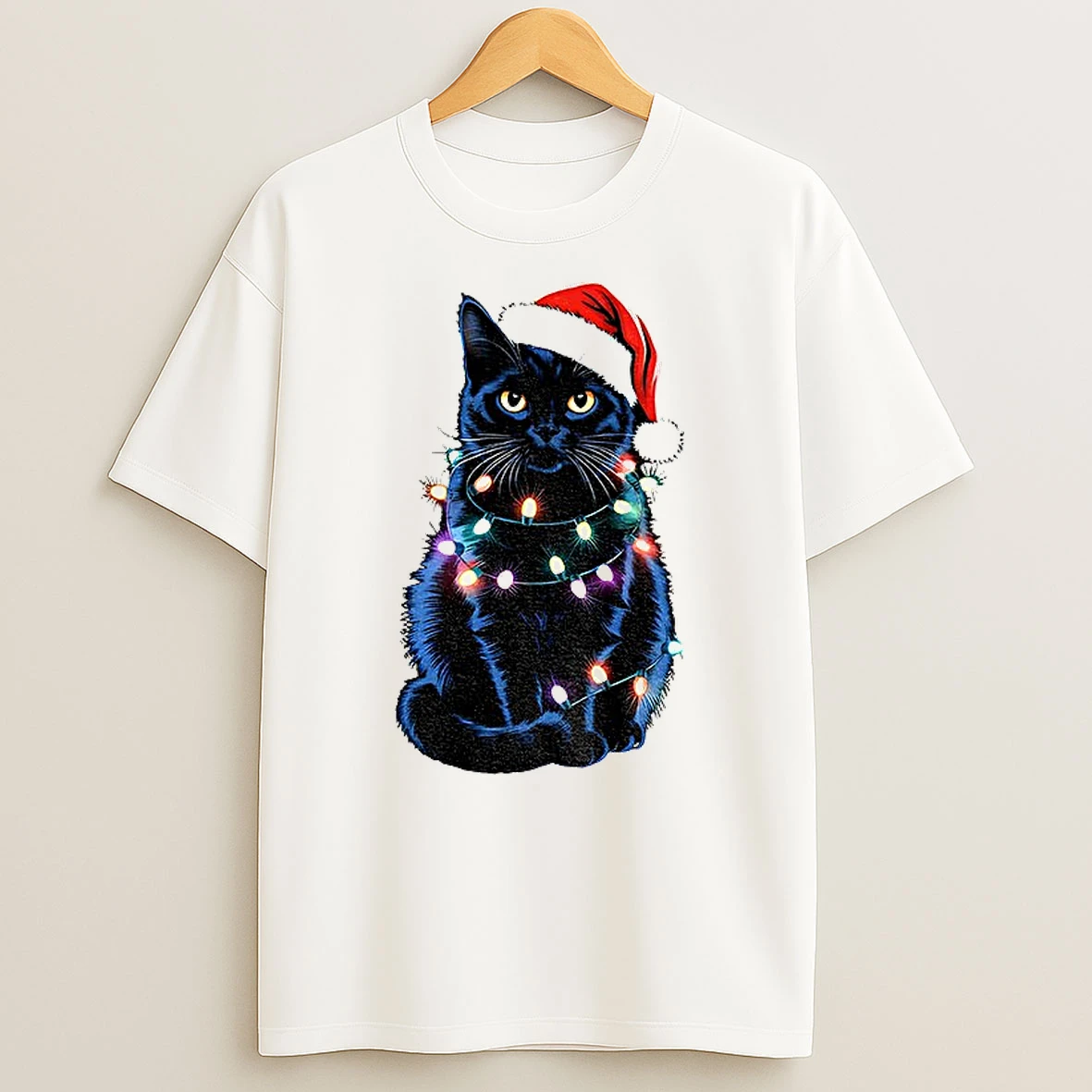 Classic Christmas Black Cat Holiday Lights T Shirts