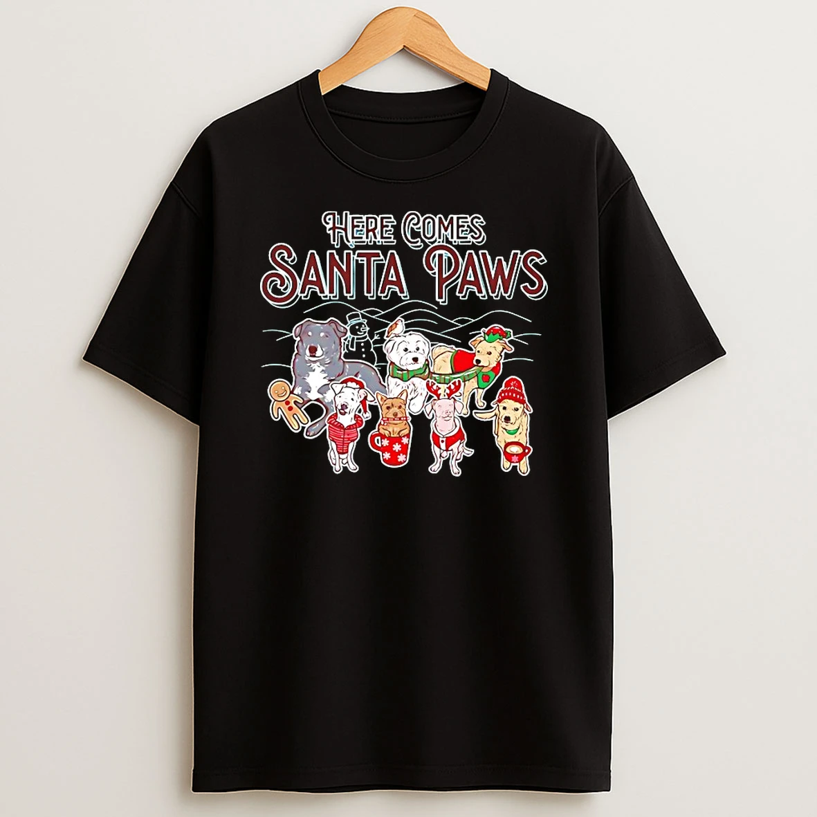 Classic Christmas Here Comes Santa Paws T Shirts