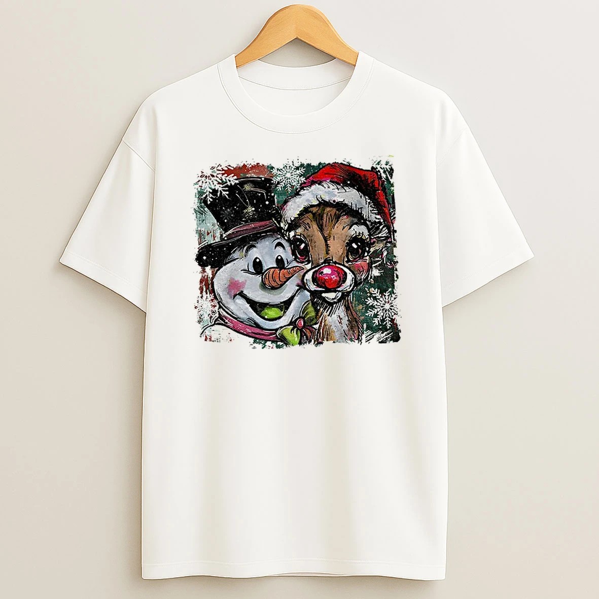 Classic Christmas Snowman And Reindeer T Shirts