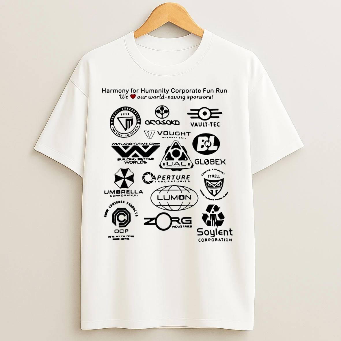 Classic Corporate Fun Run Sci Fi Parody Sponsor Logo T Shirts