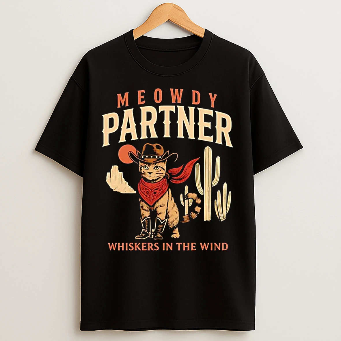 Classic Cowboy Meowdy Partner Whiskers In The Wind T Shirts