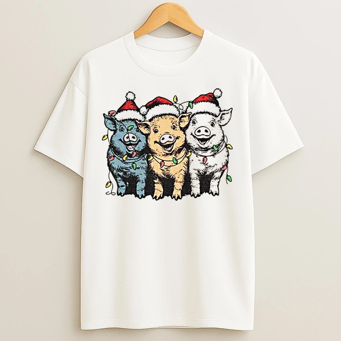 Classic Cute Pigs Santa Hat Merry Christmas 2025 T Shirts