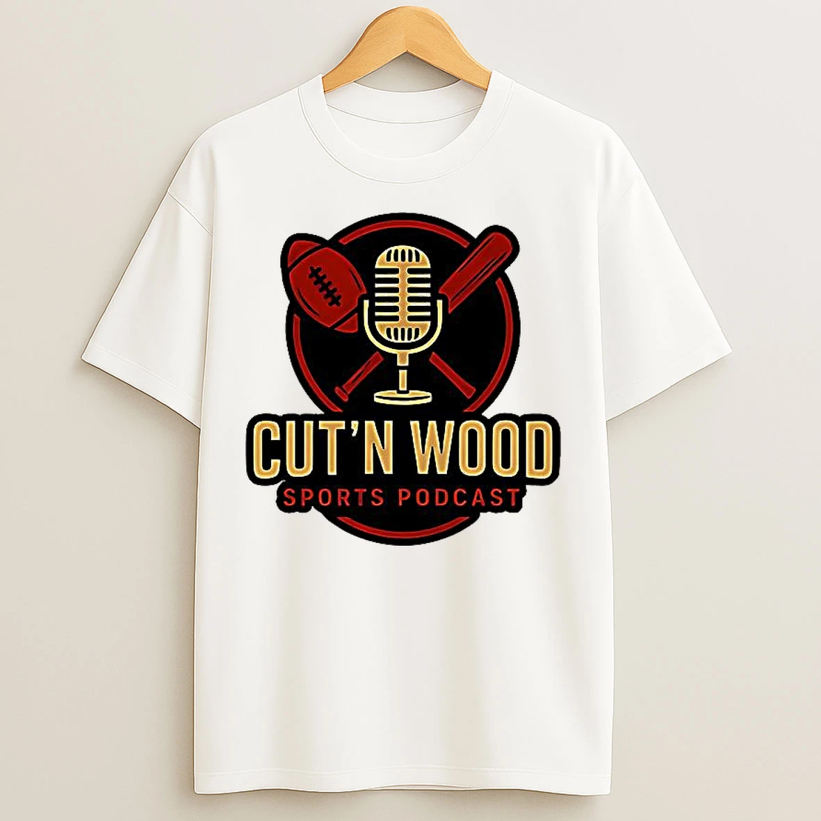 Classic Cutn Wood Sports Podcast Logo T Shirts
