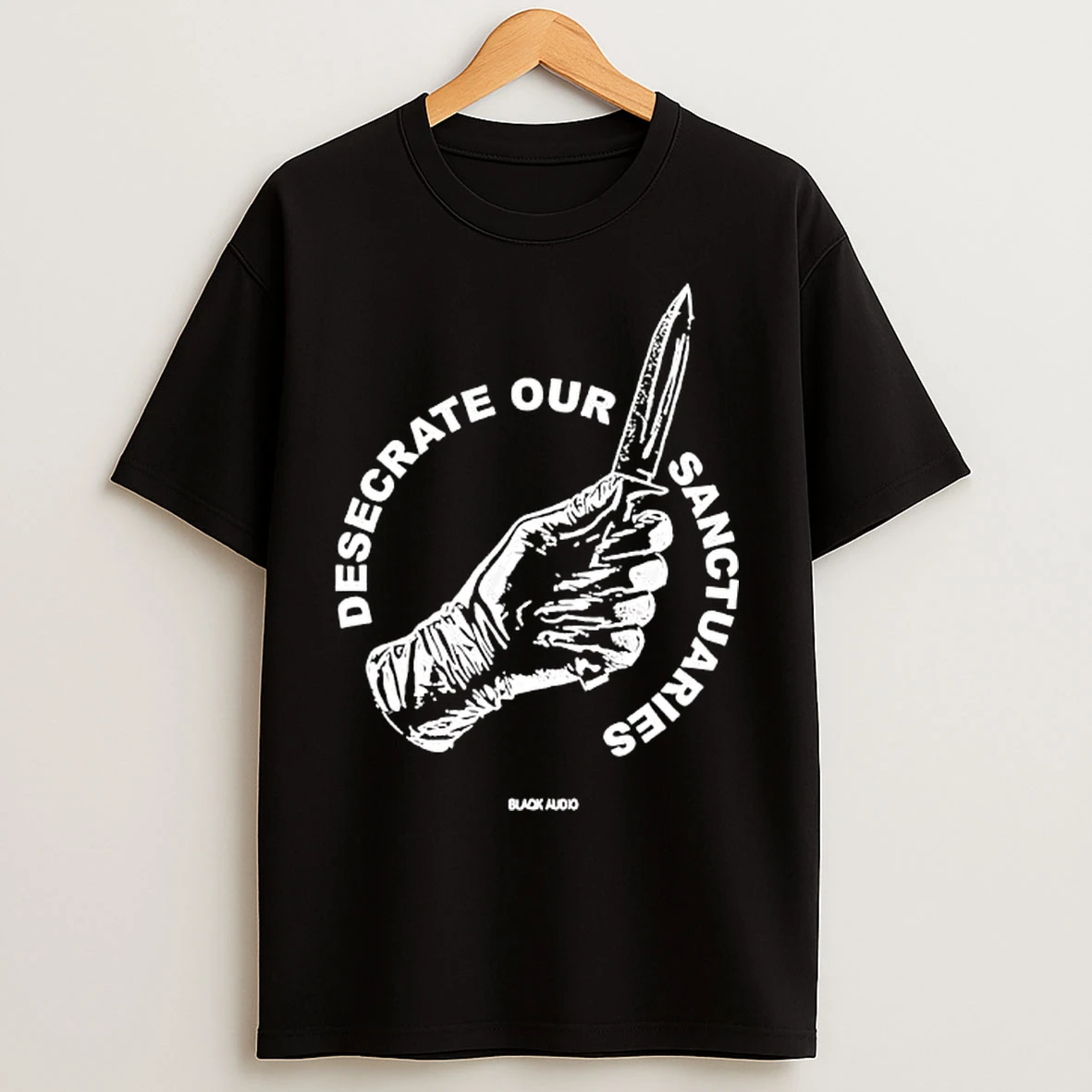 Classic Desecrate Our Sanctuaries Knife Hand Graphic T Shirts