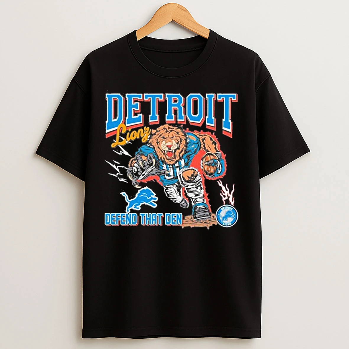 Classic Detroit Lions Mascot Defend That Den 2025 T Shirts