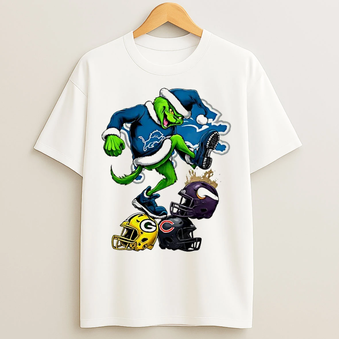Classic Detroit Lions Santa Grinch Stomp Nfl Helmets Christmas T Shirts