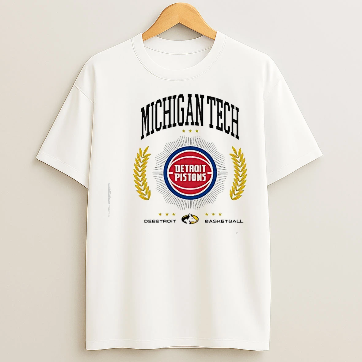 Classic Detroit Pistons And Michigan Tech Logos T Shirts