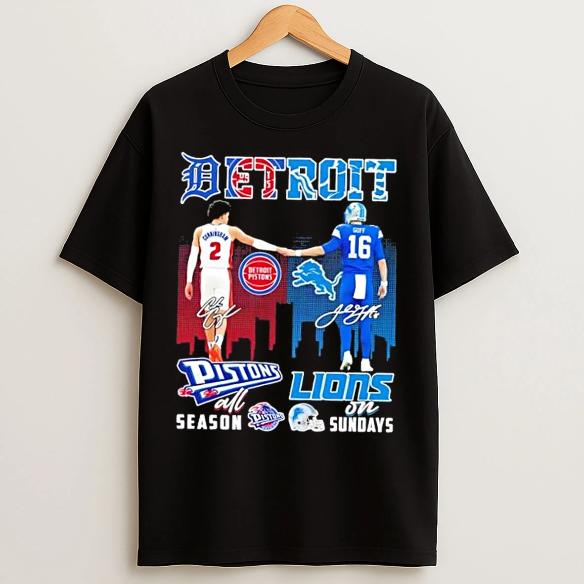Classic Detroit Sports Cunningham Pistons All Season X Goff Lions On Sundays Skyline T Shirts