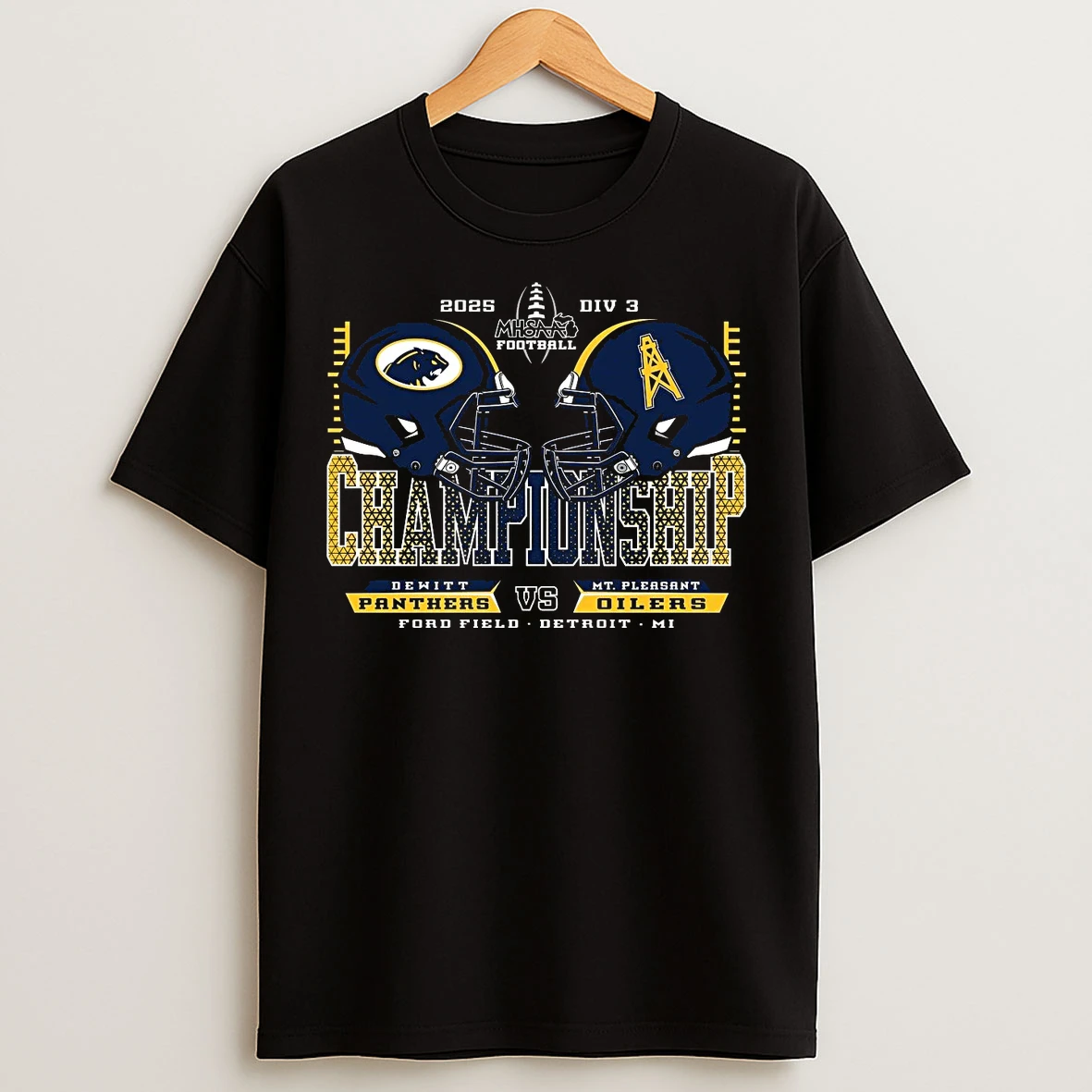 Classic Dewitt Panthers Vs Mt Pleasant Oilers 2025 Football D3 Championship T Shirts