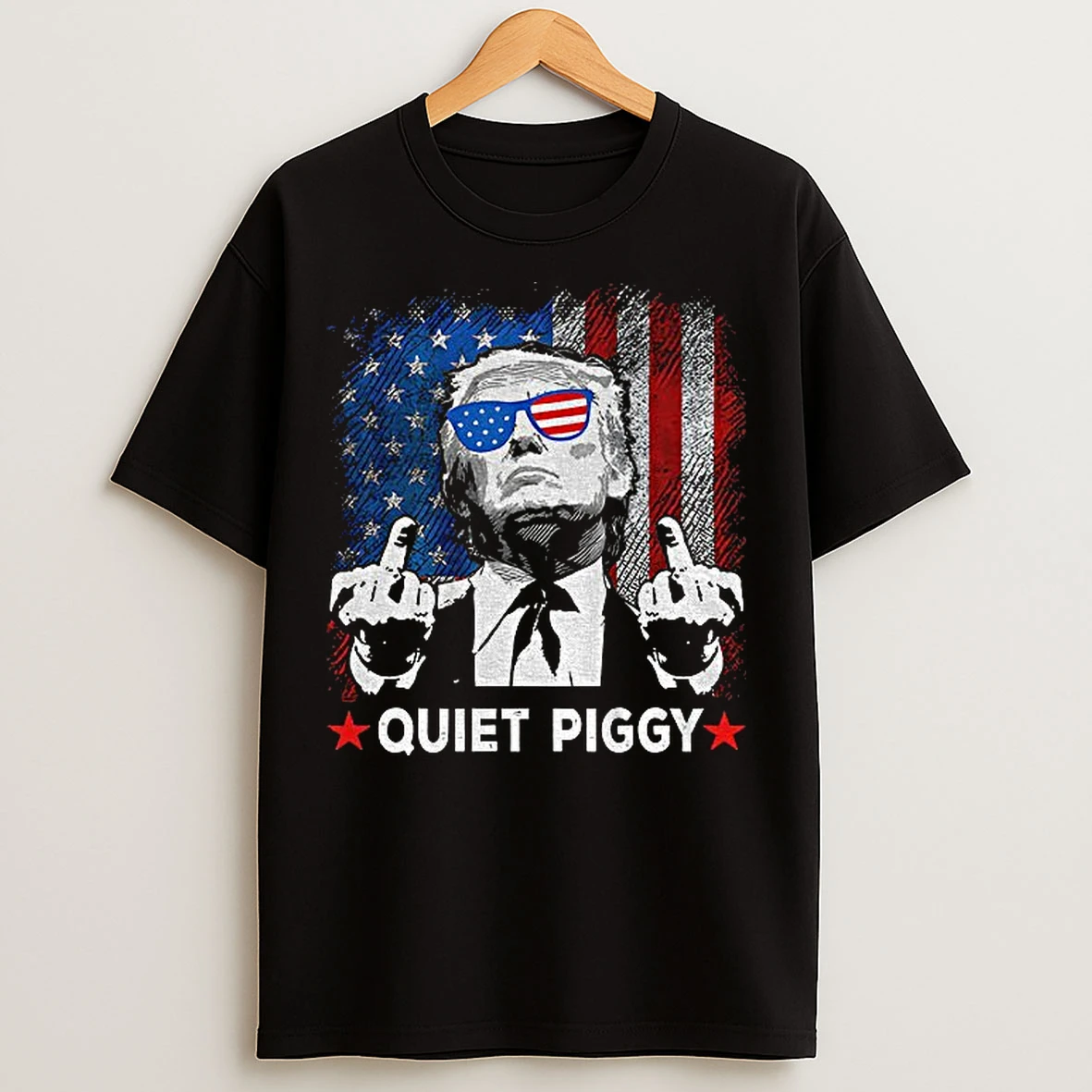 Classic Donald Trump Middle Finger Quiet Piggy Epstein Files American Flag Political T Shirts
