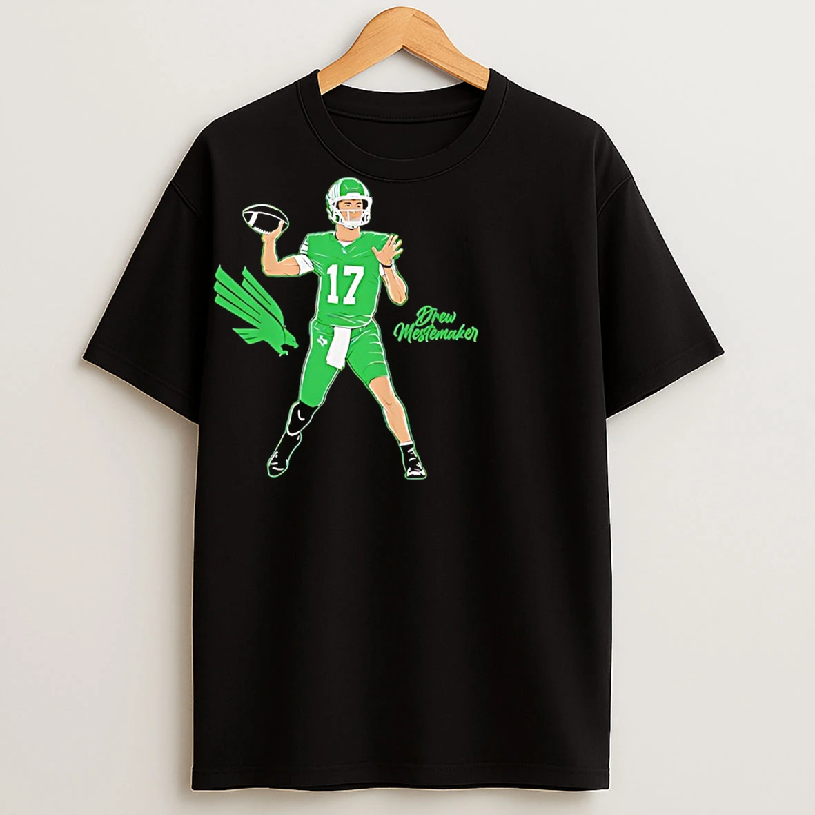 Classic Drew Mestemaker North Texas Mean Green Football Superstar Pose T Shirts