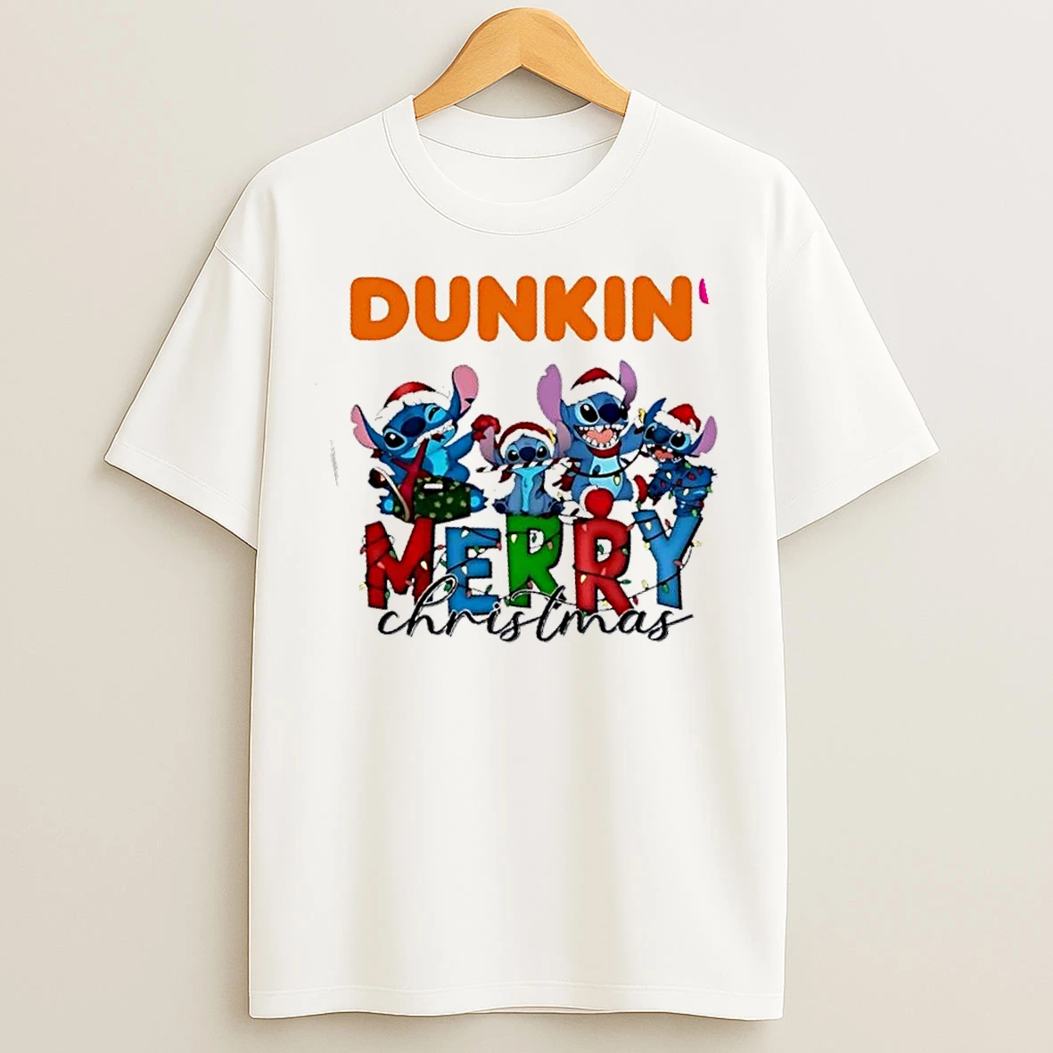 Classic Dunkin X Stitch Santa Hat Merry Christmas T Shirts