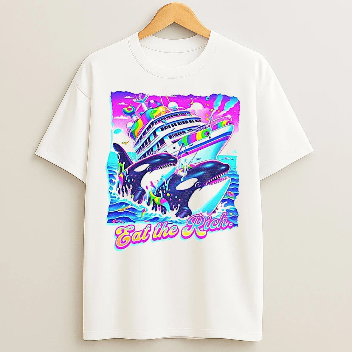 Classic Eat The Rich Orca Whale Retro T Shirts
