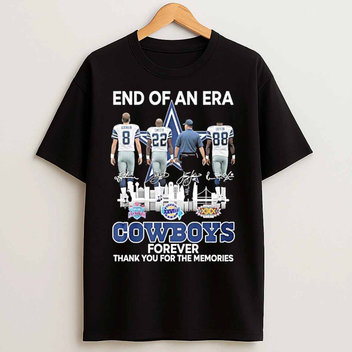 Classic End Of An Era Aikman Smith Irvin Cowboys Thank You For The Memories T Shirts