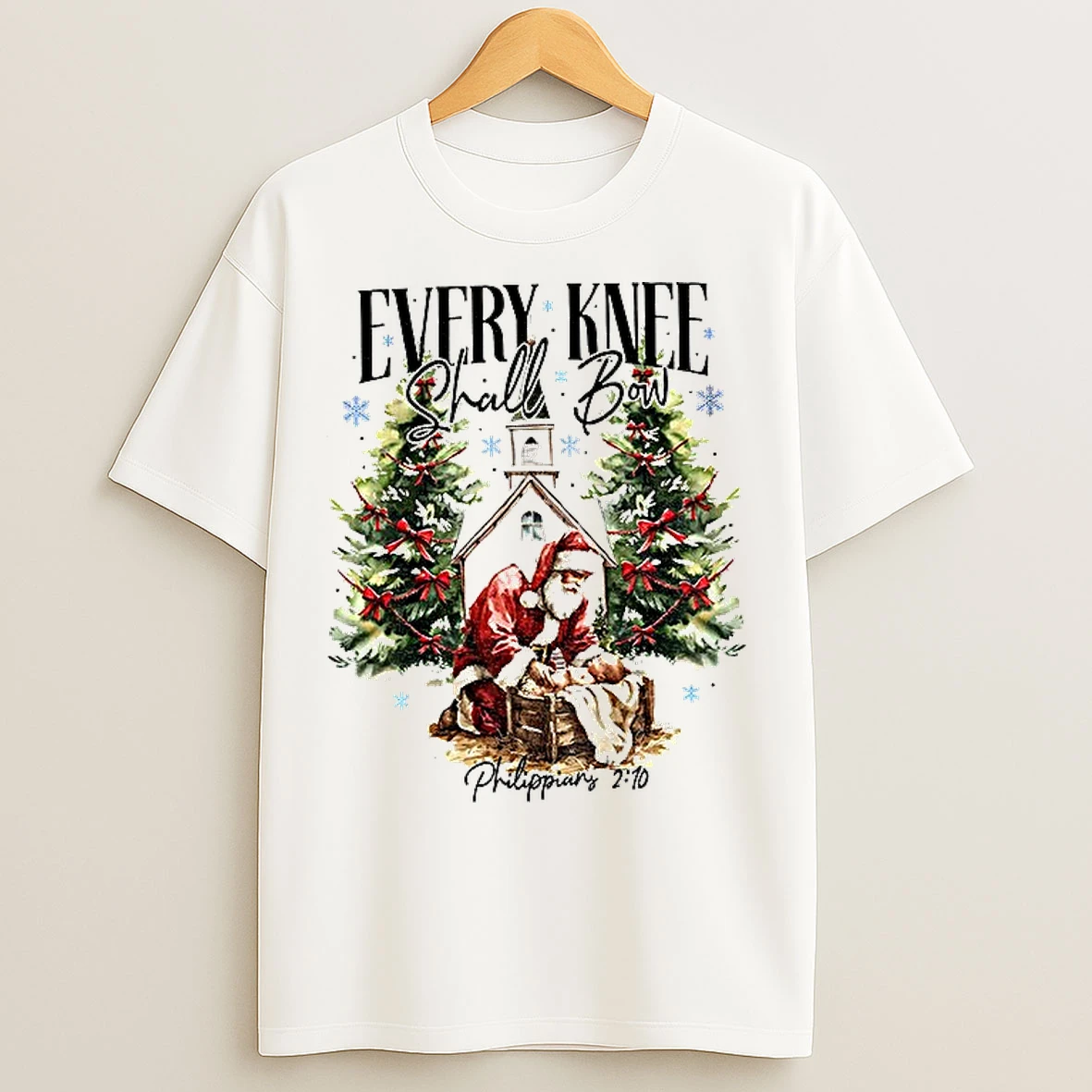 Classic Every Knee Shall Bow Santa Claus Merry Christmas T Shirts