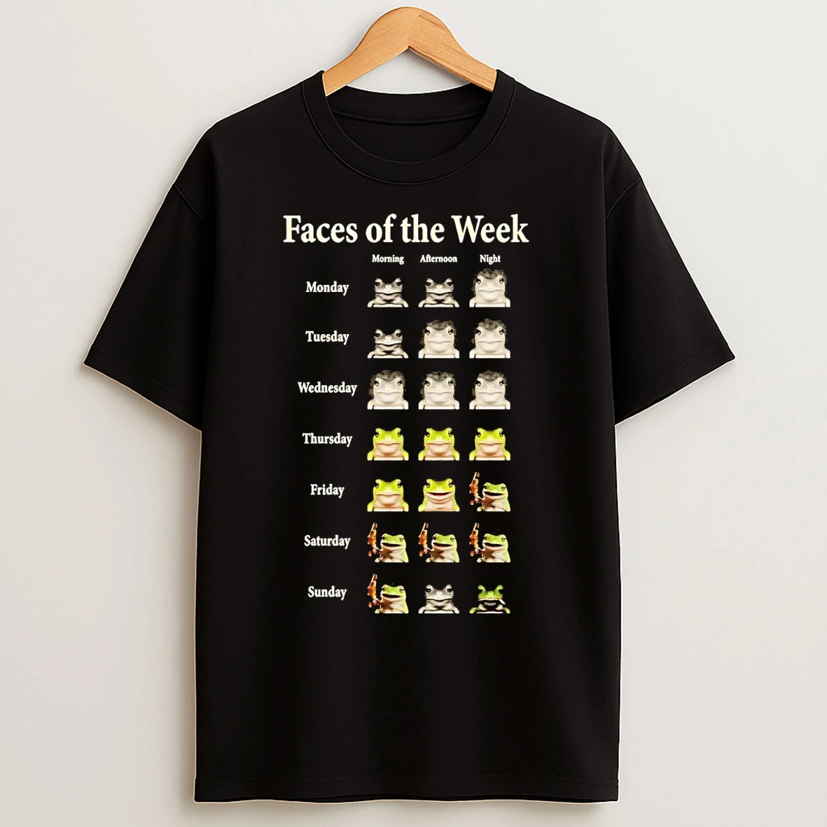 Classic Frog Faces Of The Week Morning Afternoon And Night T Shirts