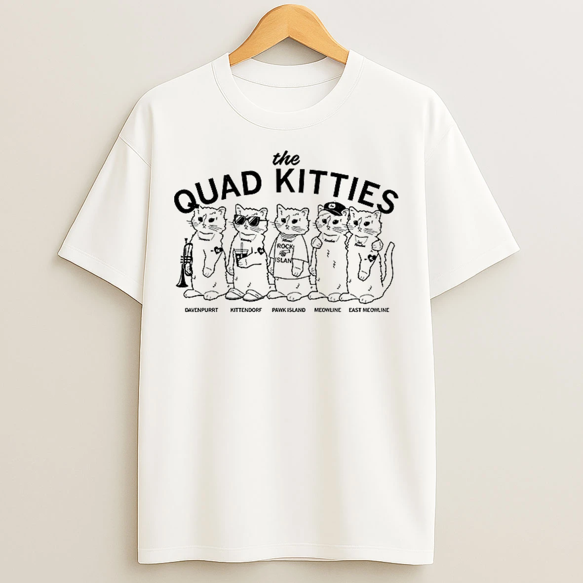 Classic Funny Cat The Quad Kitties Davenpurrt Kittendorf Pawk Island Meowline And East Meowline T Shirts