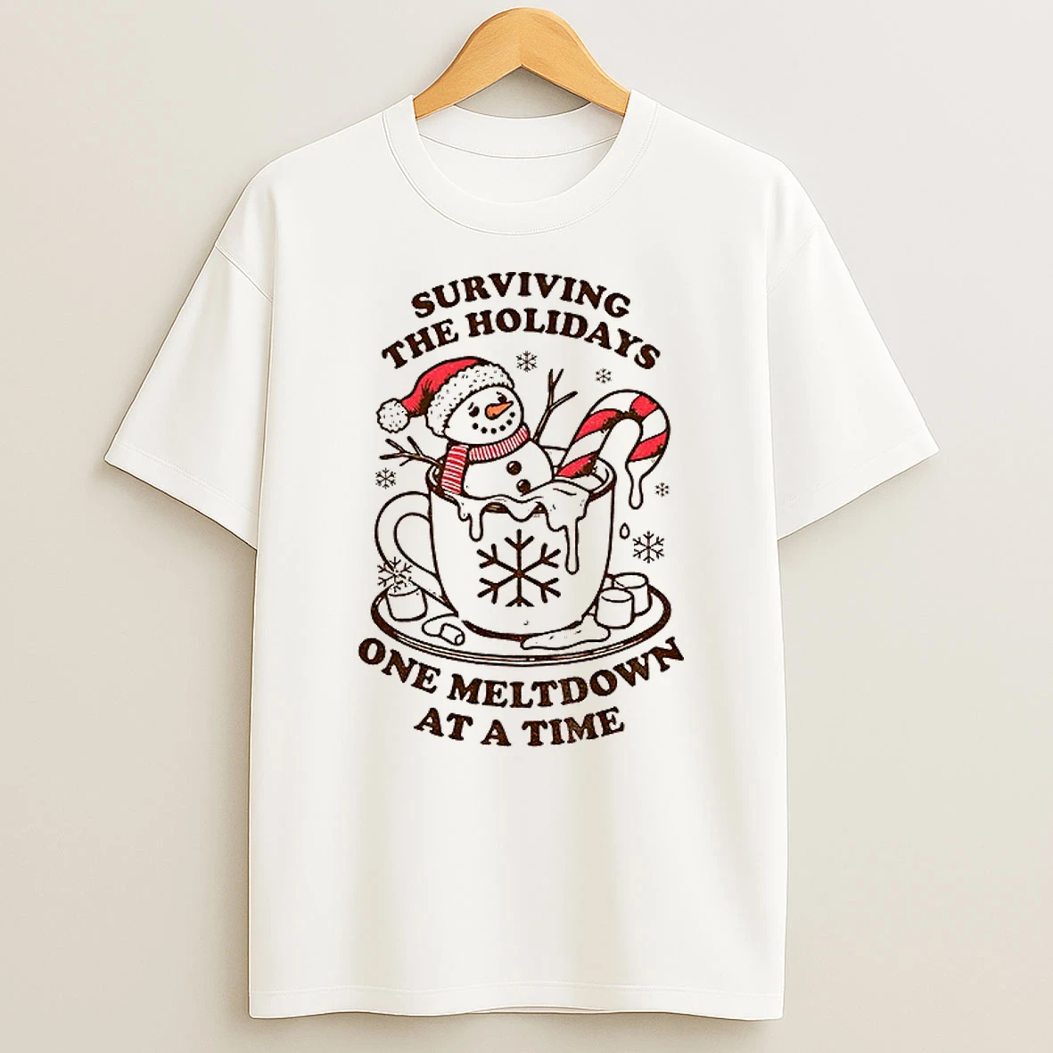Classic Funny Christmas Melting Snowman Surviving The Holidays One Meltdown At A Time T Shirts