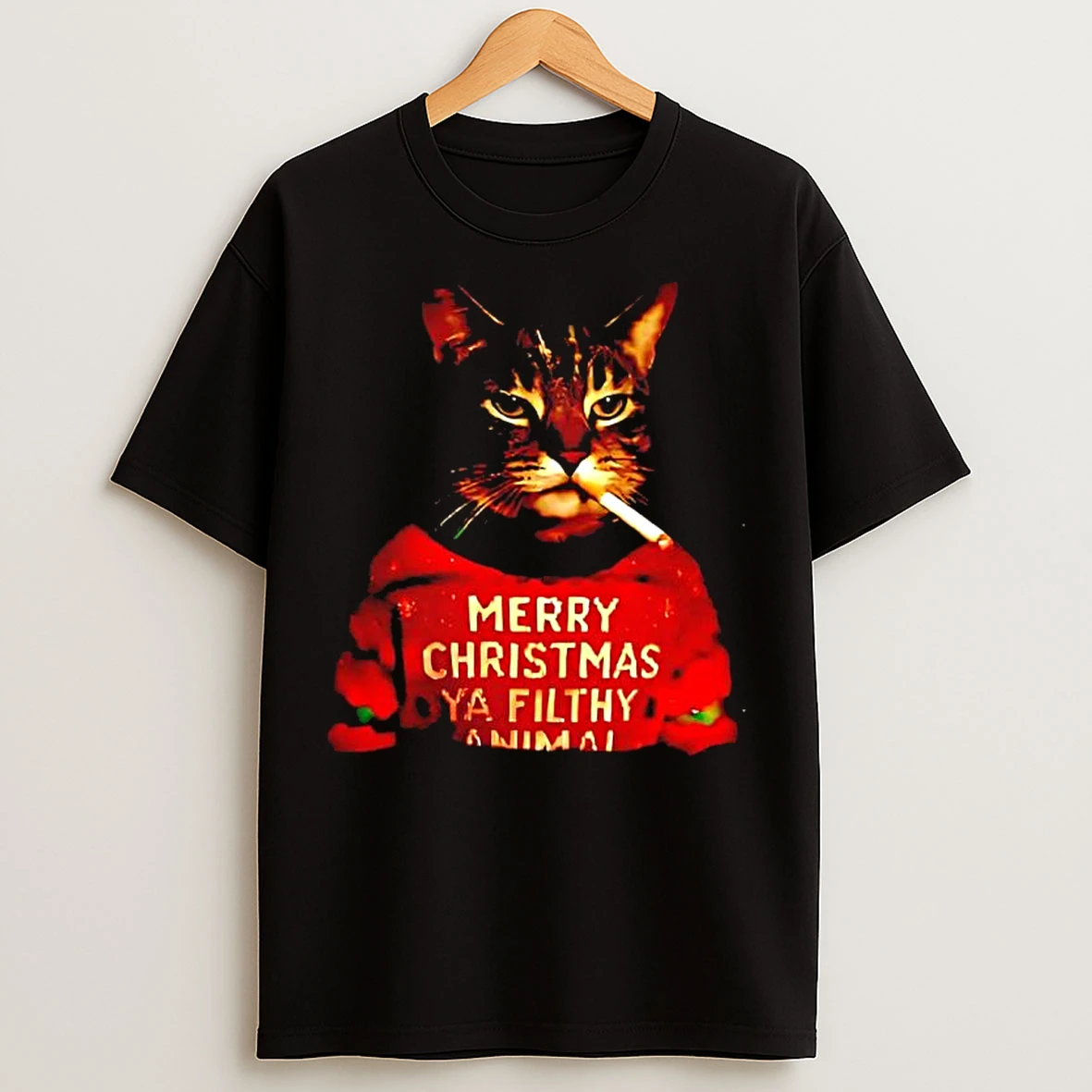 Classic Funny Merry Christmas Ya Filthy Smoking Cat T Shirts