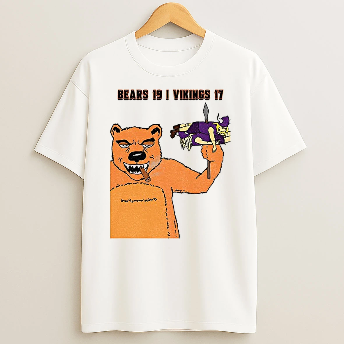 Classic Funny Mascot Bears 19 I Vikings 17 Cartoon Chicago Bears Vs Minnesota Vikings T Shirts