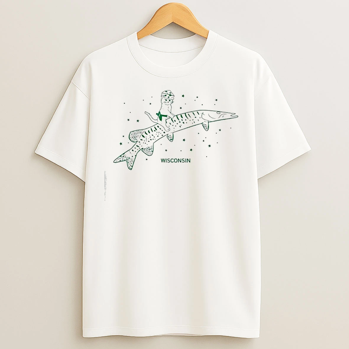 Classic Gary Cat Riding Musky Wisconsin T Shirts