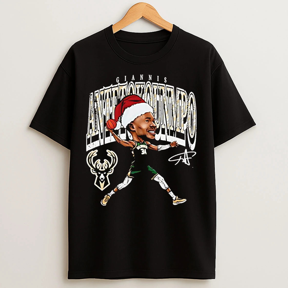 Classic Giannis Antetokounmpo Santa Cartoon Milwaukee Bucks T Shirts