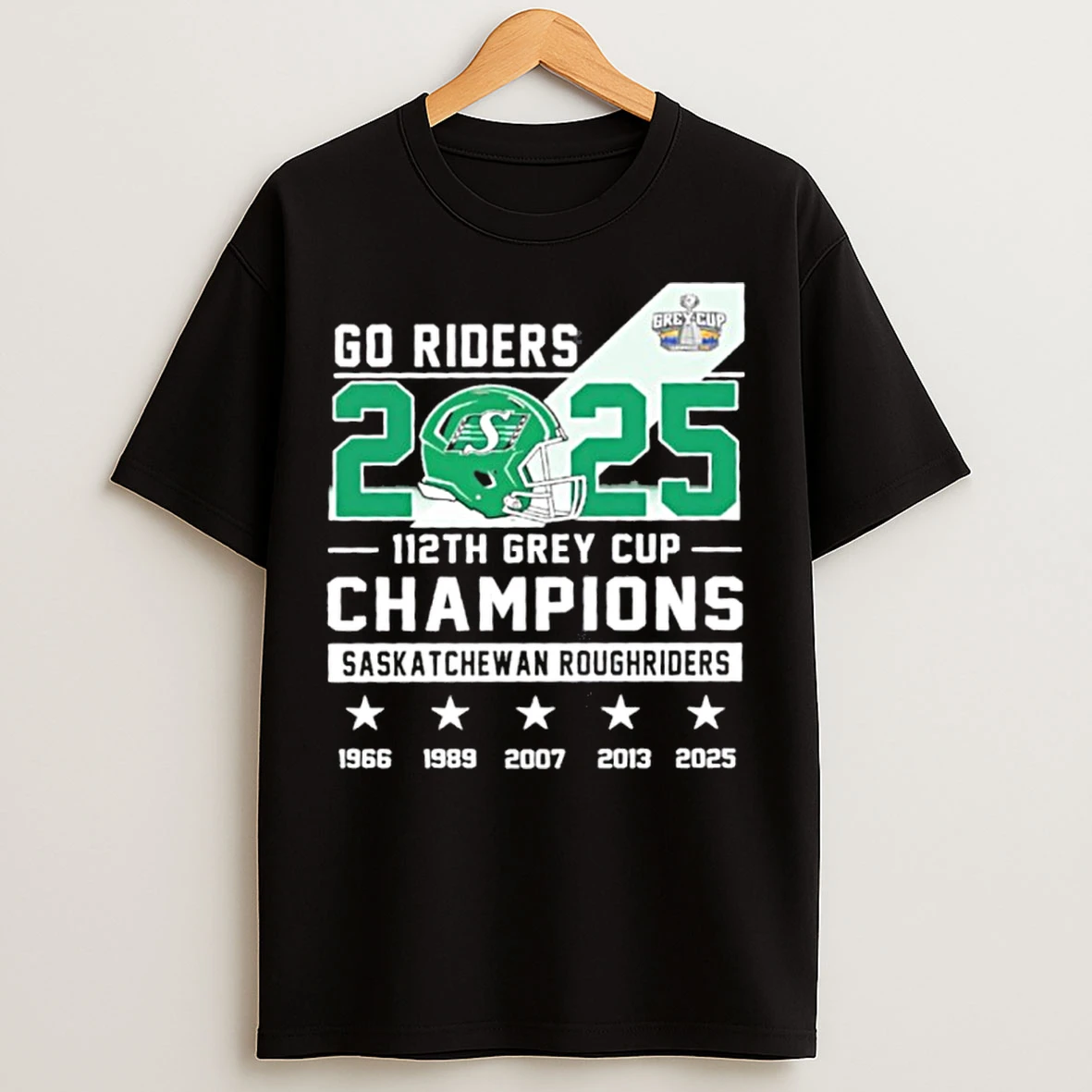 Classic Go Riders 2025 112th Gray Cup Champions Saskatchewan Roughriders T Shirts