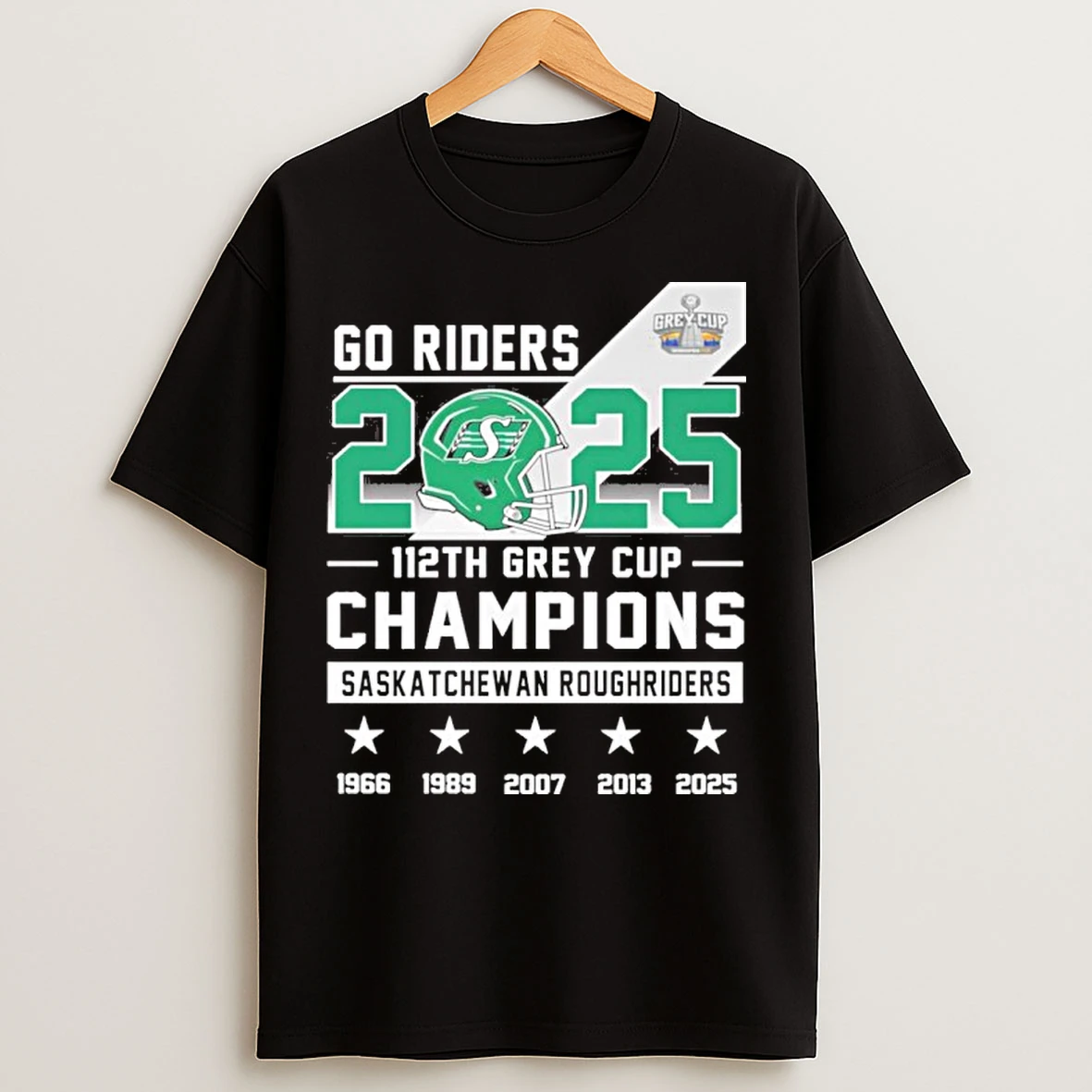Classic Go Riders 2025 112th Grey Cup Champions Saskatchewan Roughriders T Shirts