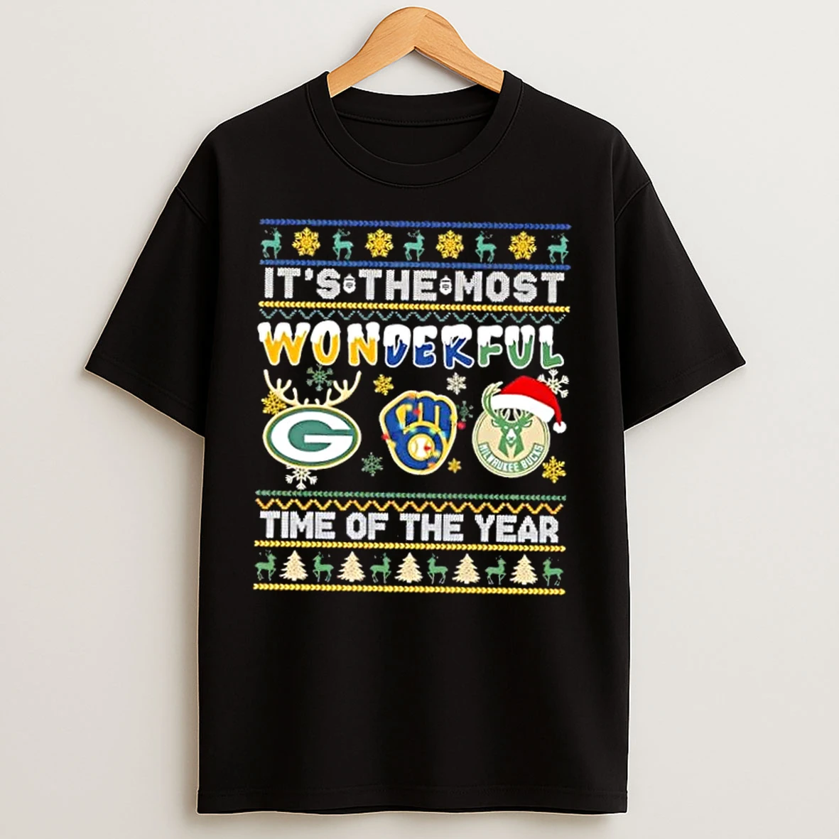 Classic Green Bay Packers Milwaukee Brewers X Bucks Sports Its The Most Wonderful Time Of The Year Christmas T Shirts