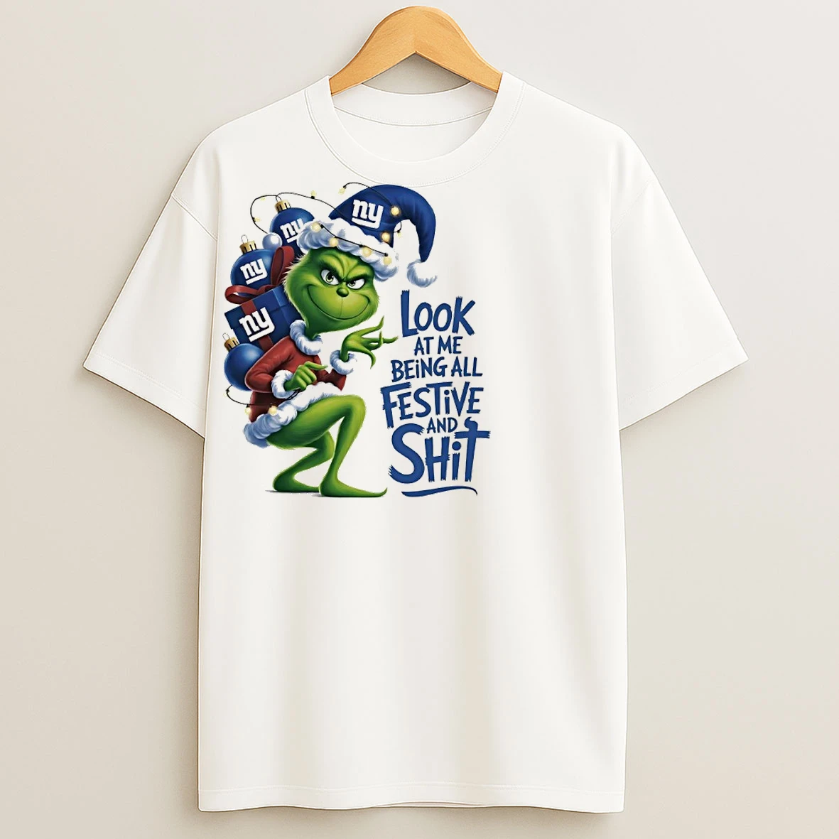 Classic Grinch Christmas X New York Giants Look At Me Being All Festive And Shit T Shirts