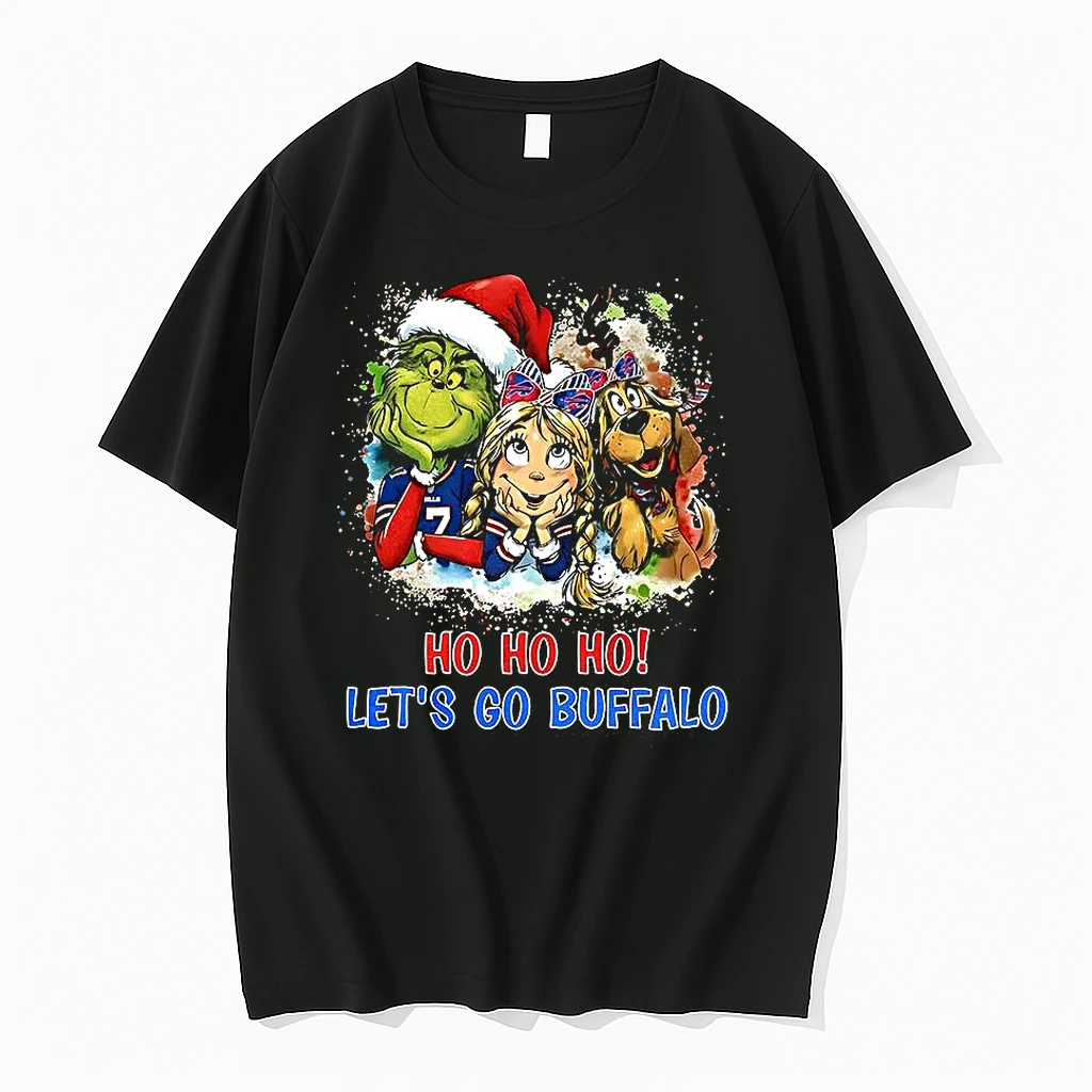 Classic Grinch Cindy Lou Who And Max X Buffalo Bills Ho Ho Ho Lets Go Buffalo Christmas T Shirts
