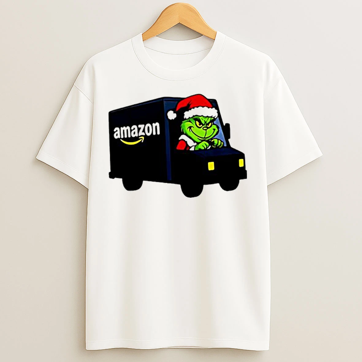 Classic Grinch Santa Claus In Amazon Truck Merry Christmas T Shirts
