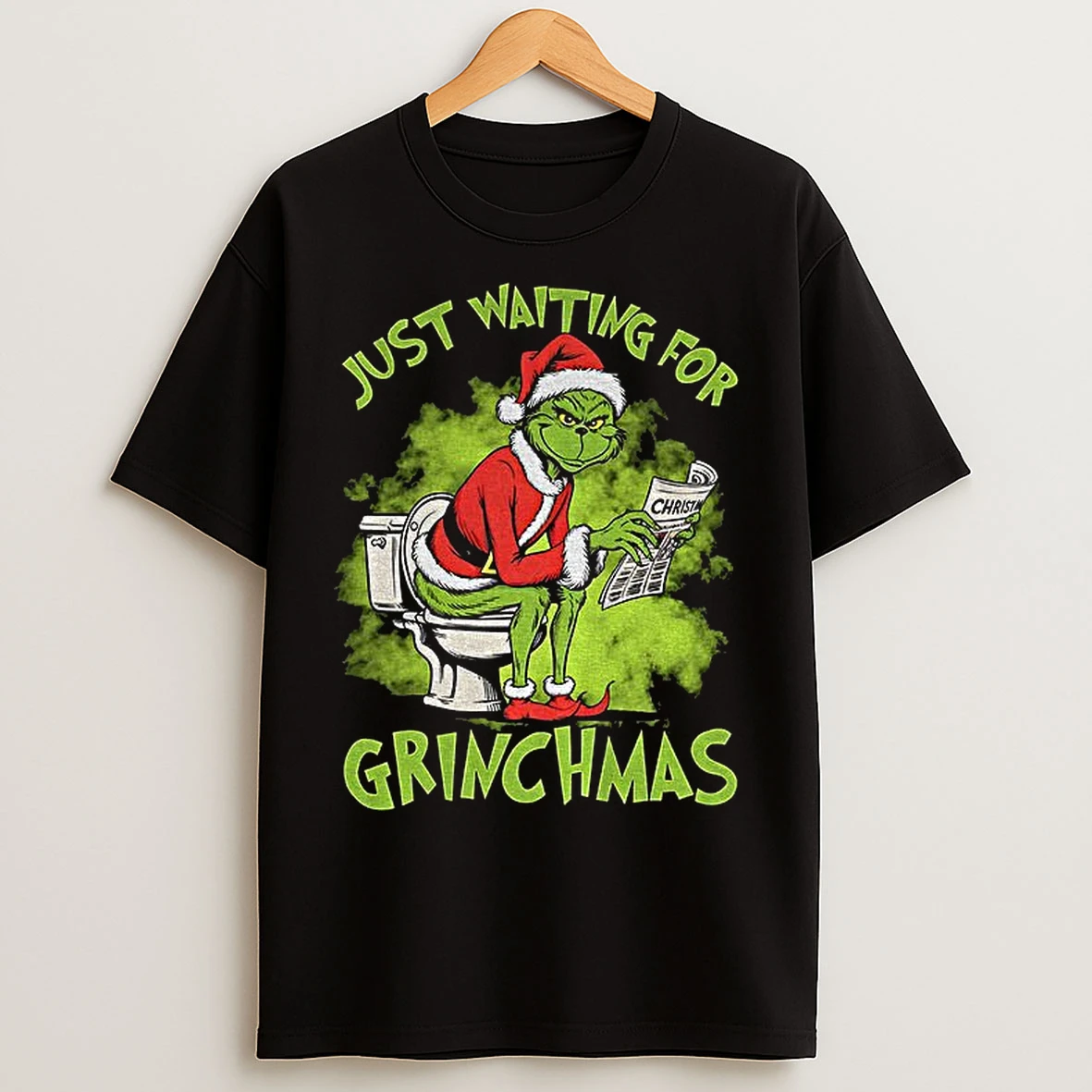 Classic Grinch Santa Claus Toilet Just Waiting For Grinchmas Merry Christmas T Shirts