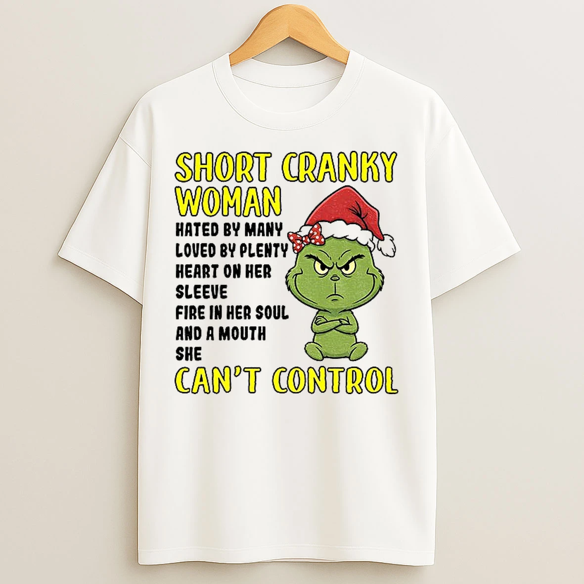 Classic Grinch Santa Hat Short Cranky Woman Hated By Many Loved By Plenty Heart On Her Christmas T Shirts