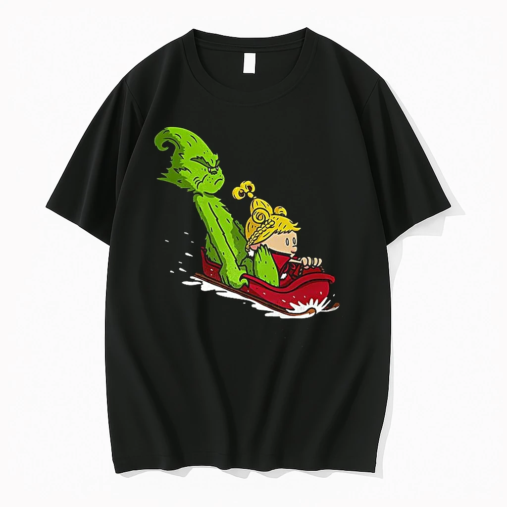 Classic Grinch And Cindy Lou Who On A Sleigh Christmas T Shirts