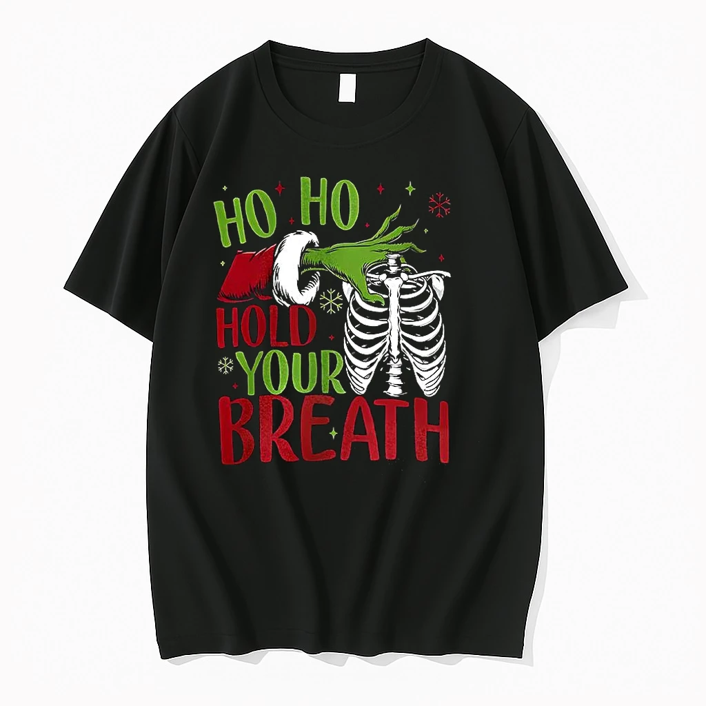 Classic Grinch Ho Ho Hold Your Breath Ribcage Christmas T Shirts