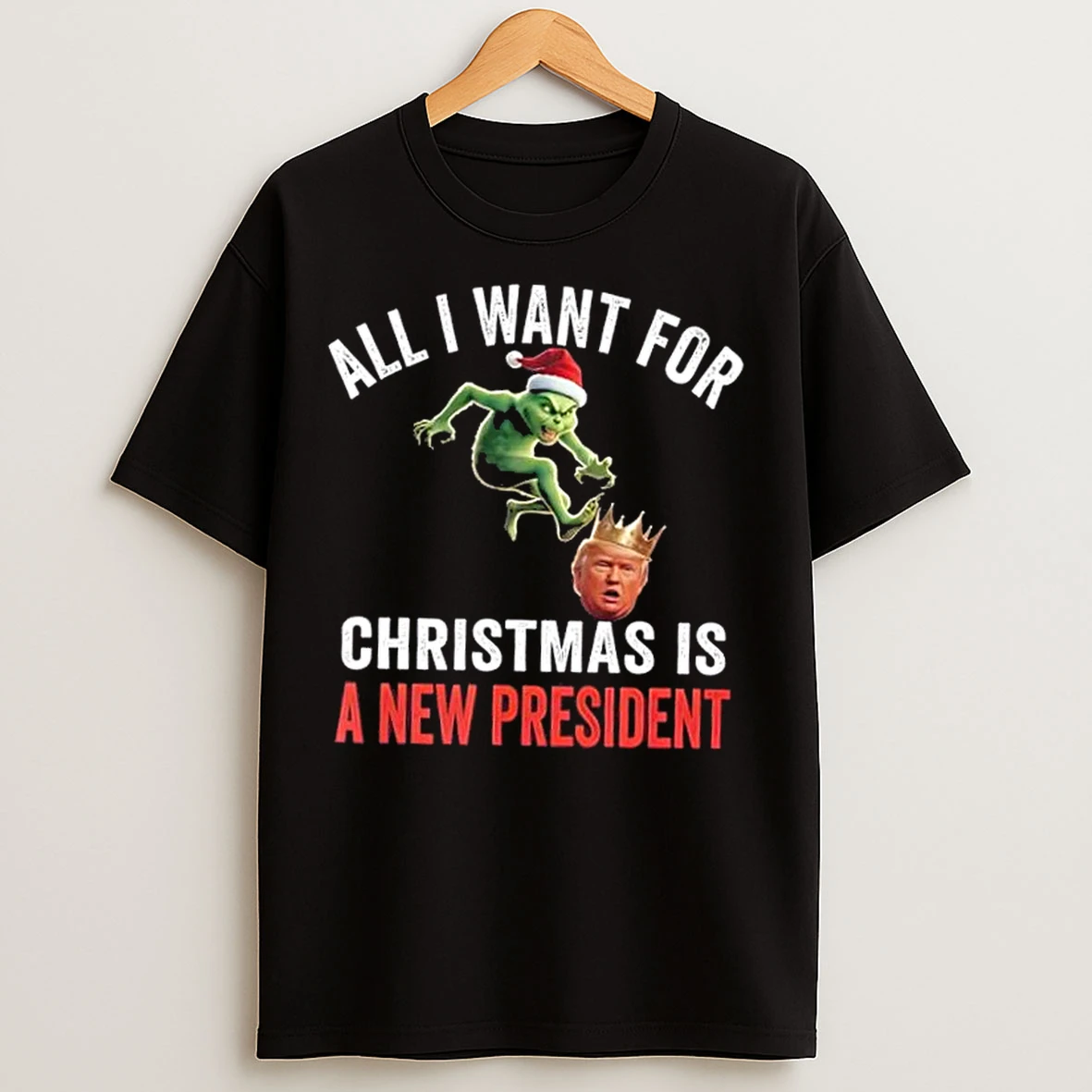 Classic Grinch X Trump Head All I Want For Christmas Is A New President T Shirts