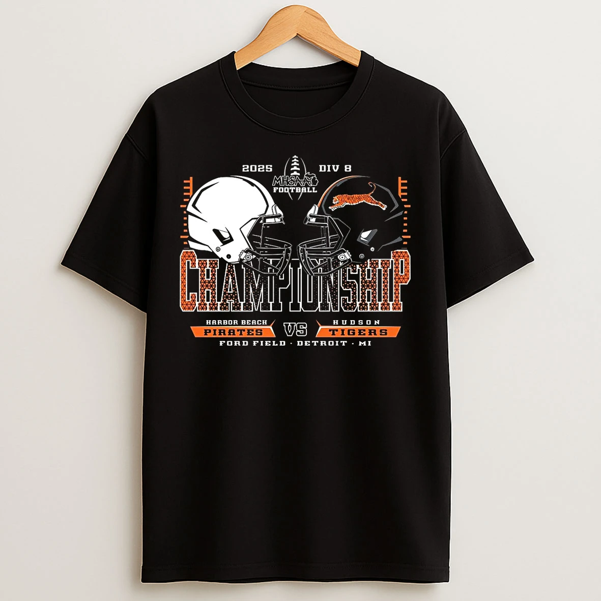 Classic Harbor Beach Pirates Vs Hudson Tigers 2025 Football D8 Championship T Shirts