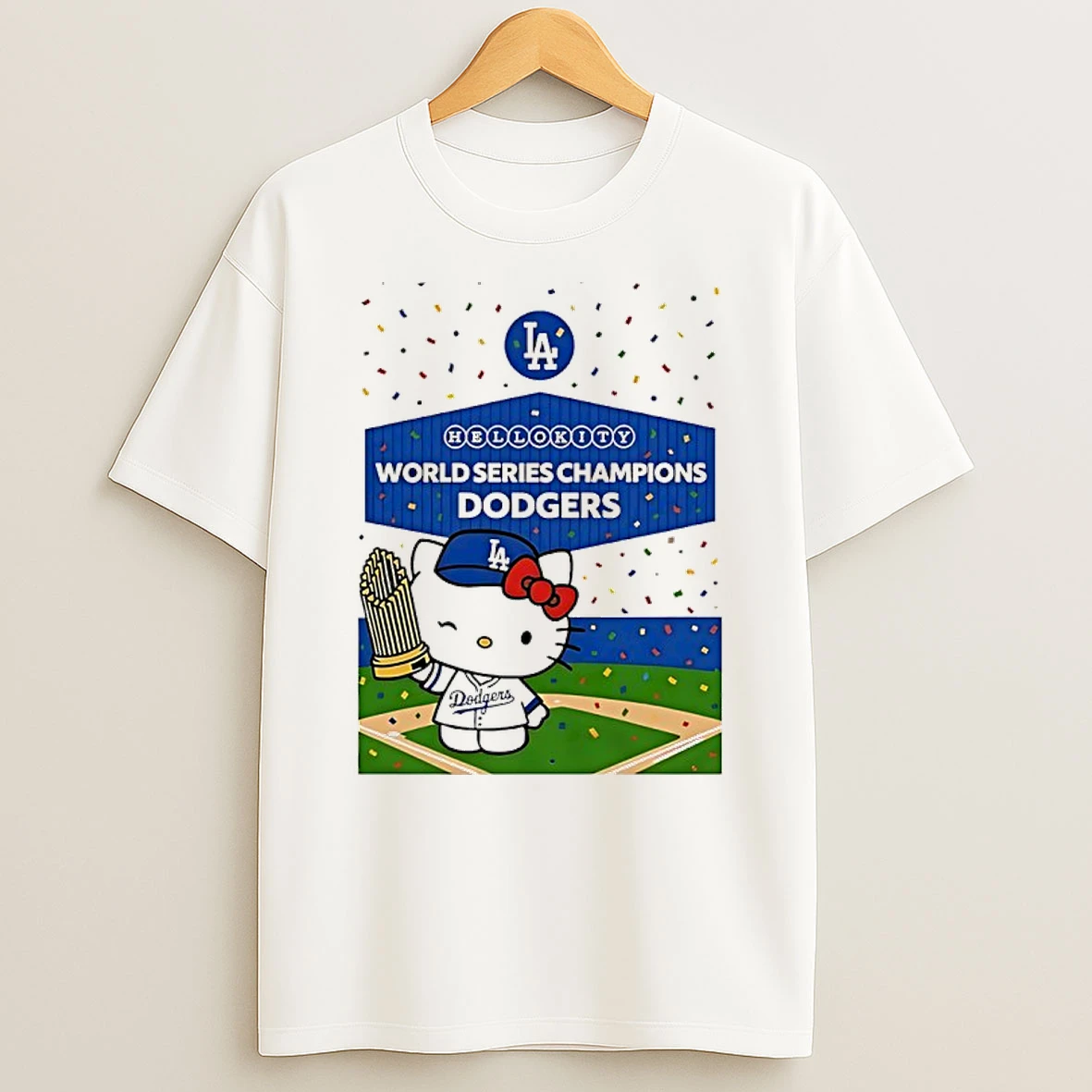 Classic Hello Kitty X 2025 World Series Champions Dodgers Trophy T Shirts