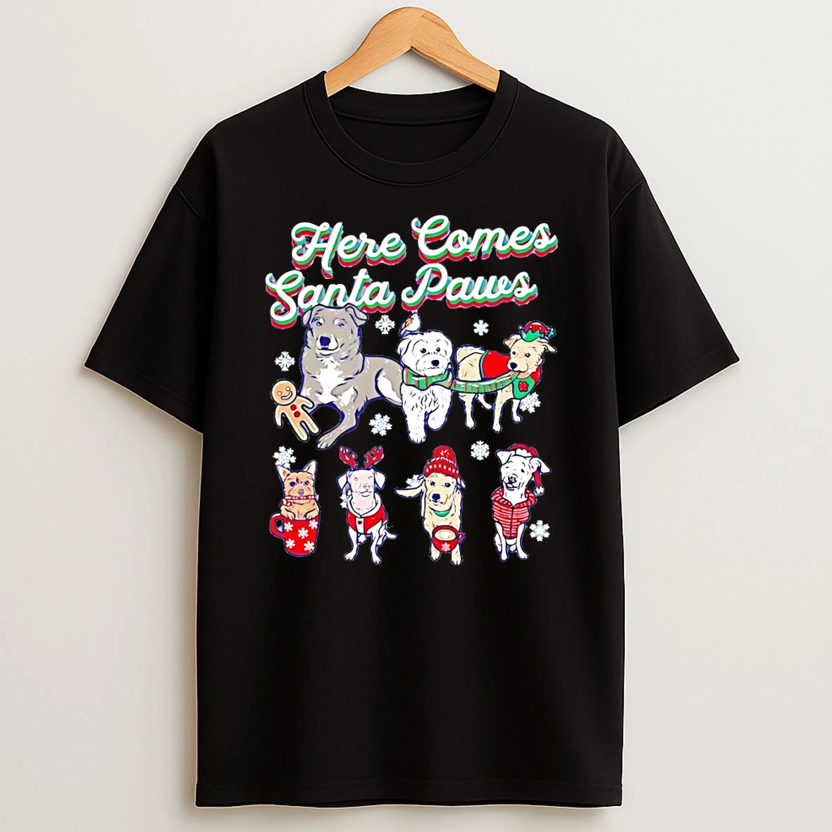 Classic Here Comes Santa Paws Christmas T Shirts
