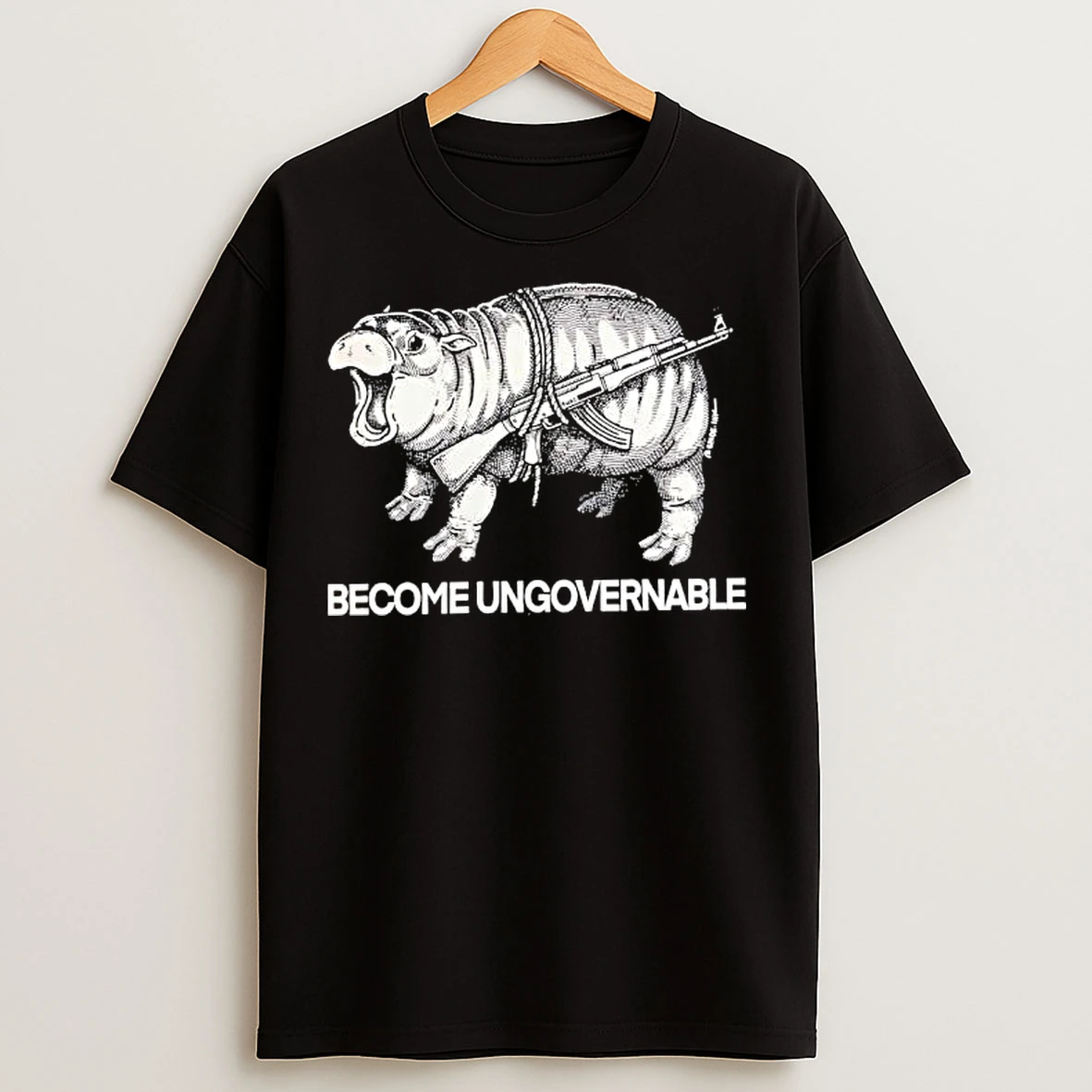 Classic Hippopotamus Assault Rifle Strapped Become Ungovernable T Shirts