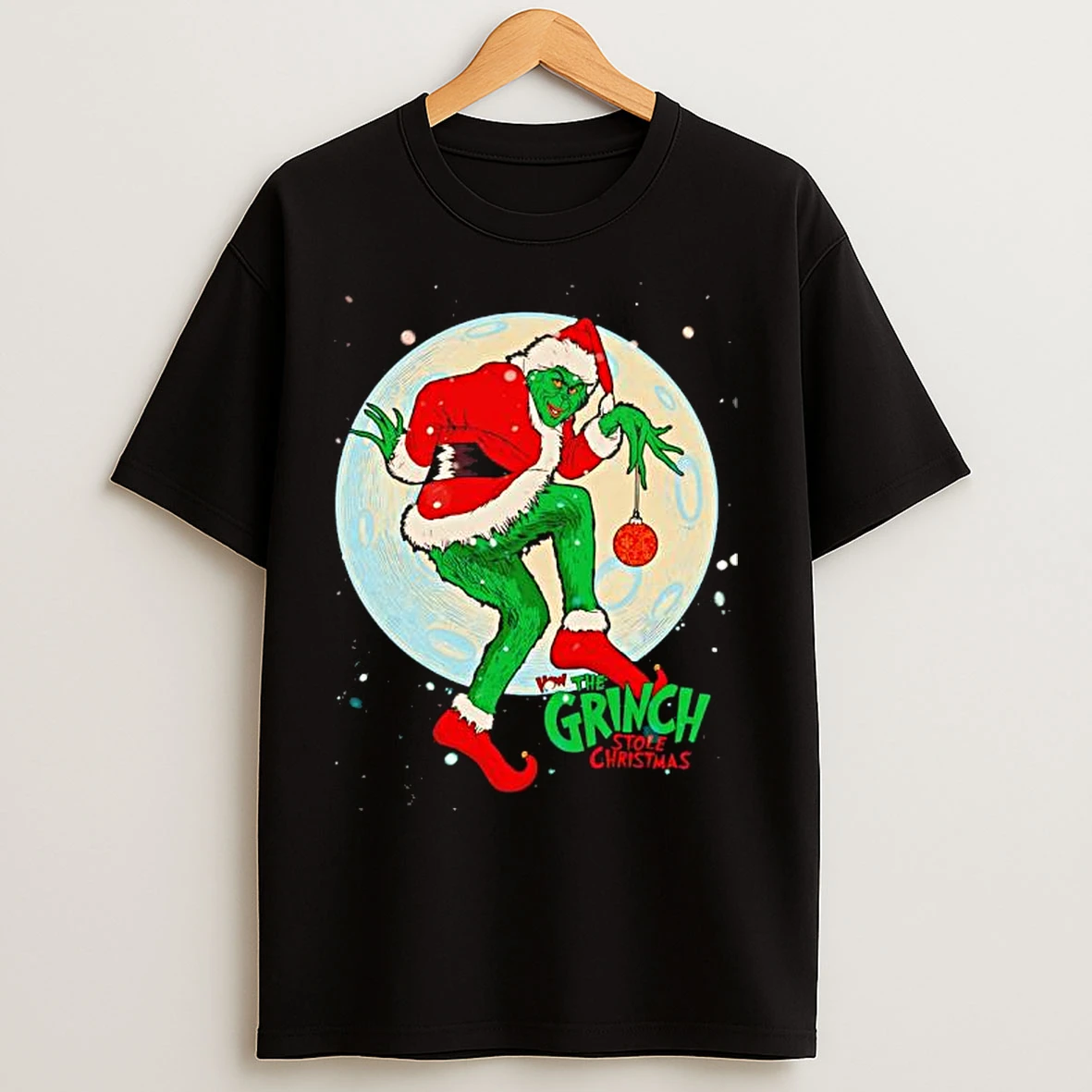 Classic How The Grinch Stole Christmas Depiction Moon T Shirts