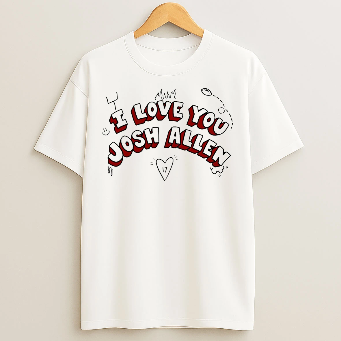 Classic I Love You Josh Allen Heart Football Doodle T Shirts