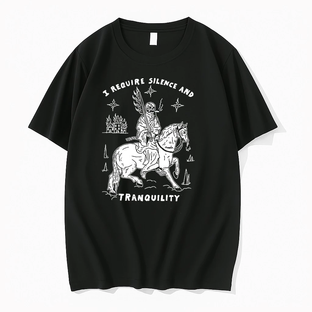 Classic I Require Silence And Tranquility Horseback Skeleton Knight T Shirts